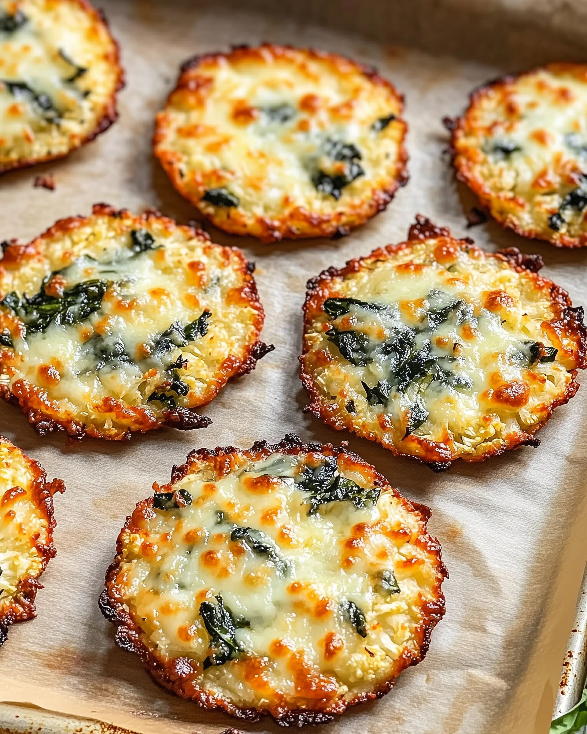 A tray of cauliflower and spinach taco shells.