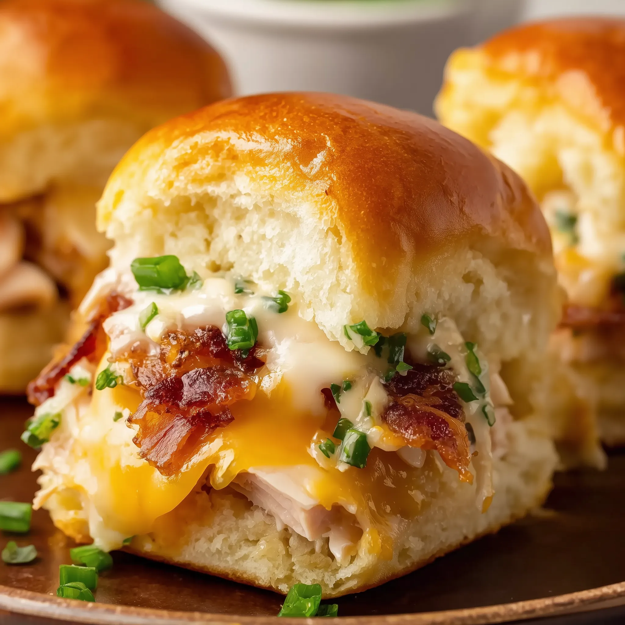 Crack chicken sliders on a plate.