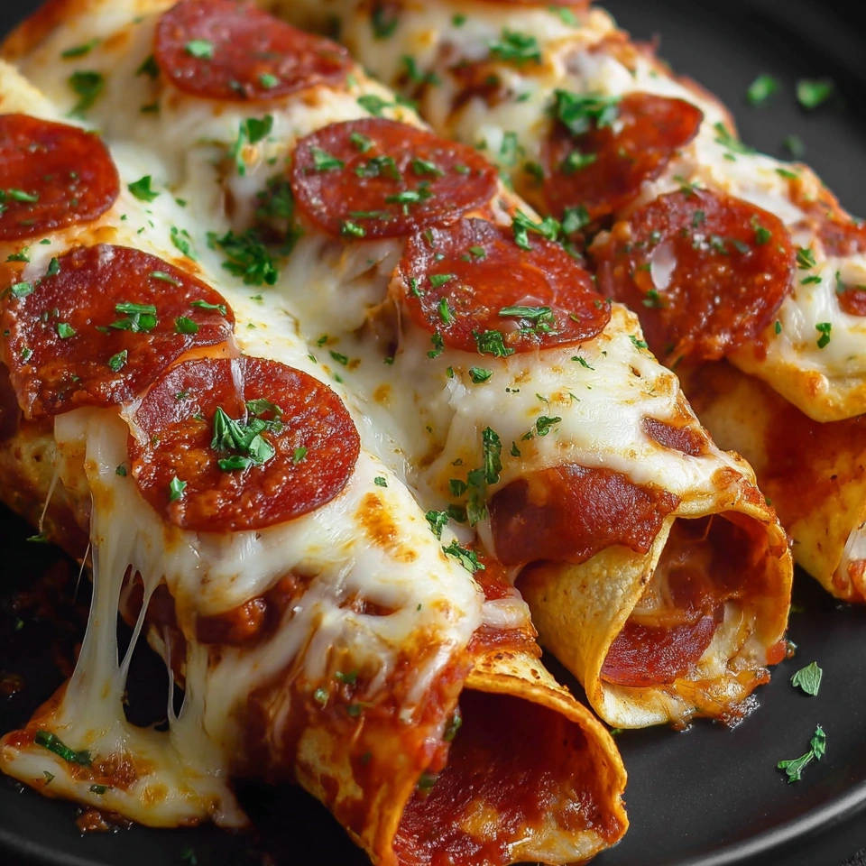 A plate of cheesy pepperoni pizza roll-ups.