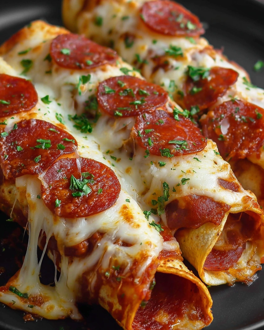 A cheesy pepperoni pizza roll-up.