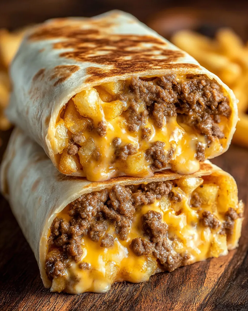 A beefy cheesy fries wrap with a side of fries.