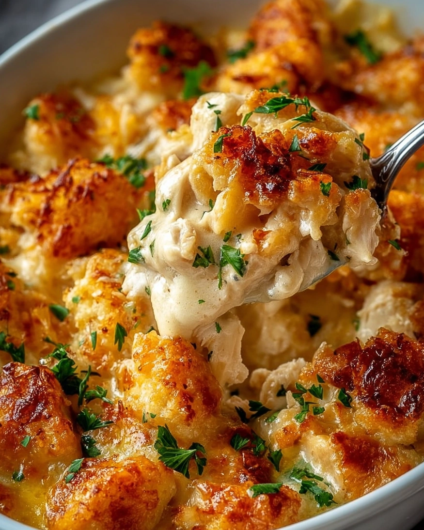 A spoon is in a bowl of crack chicken casserole.