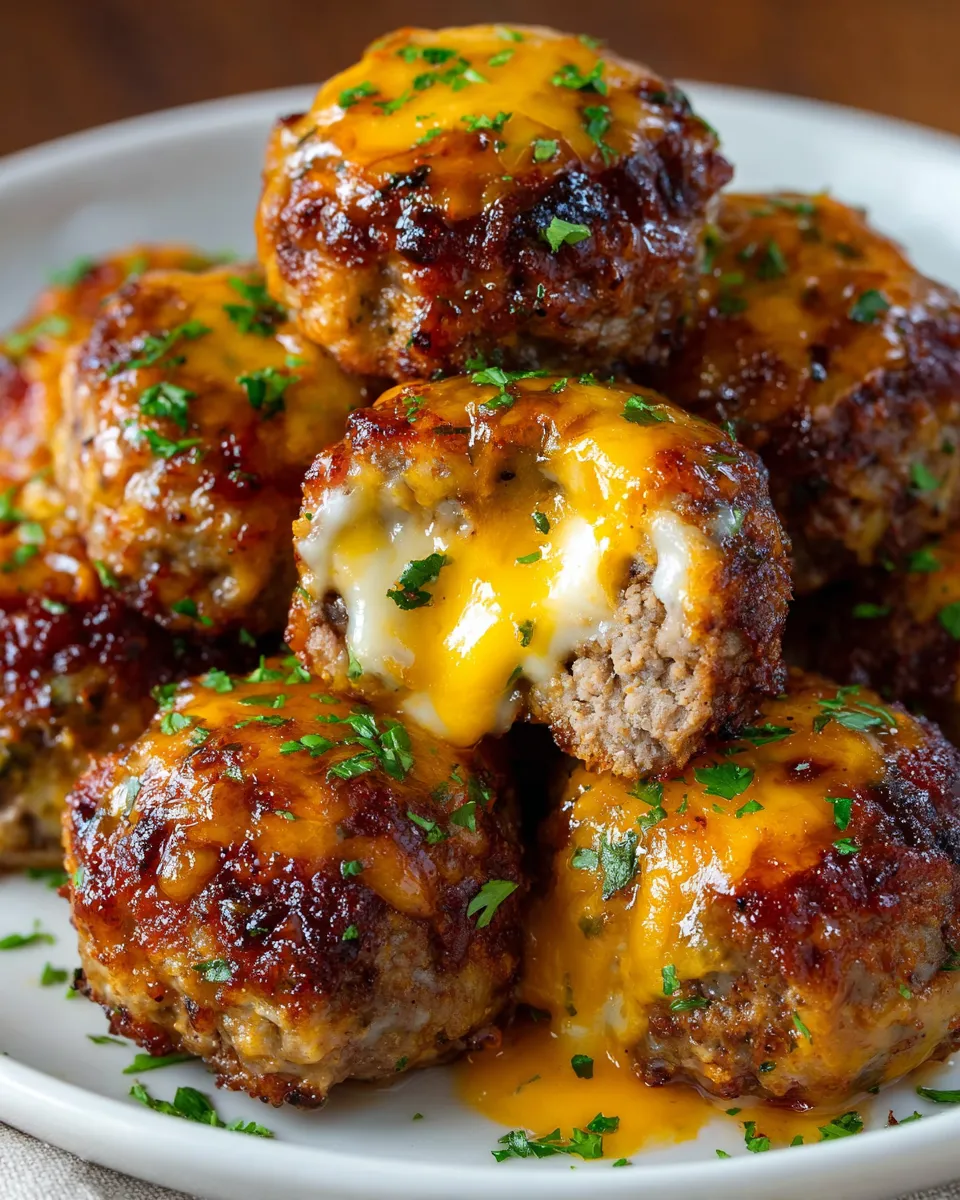 A plate of cheesy stuffed meatloaf bites.