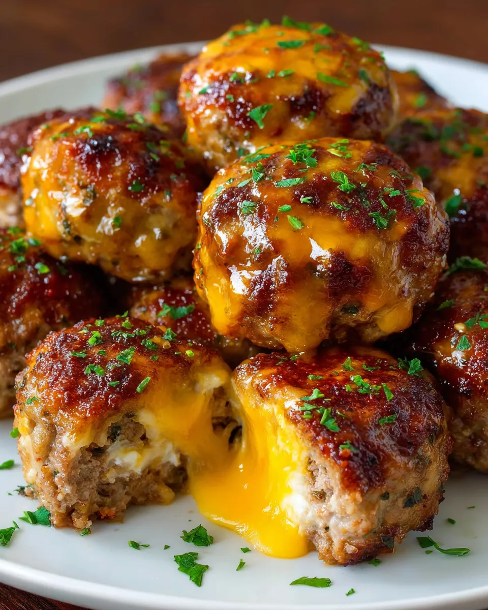 A plate of cheesy stuffed meatloaf bites.
