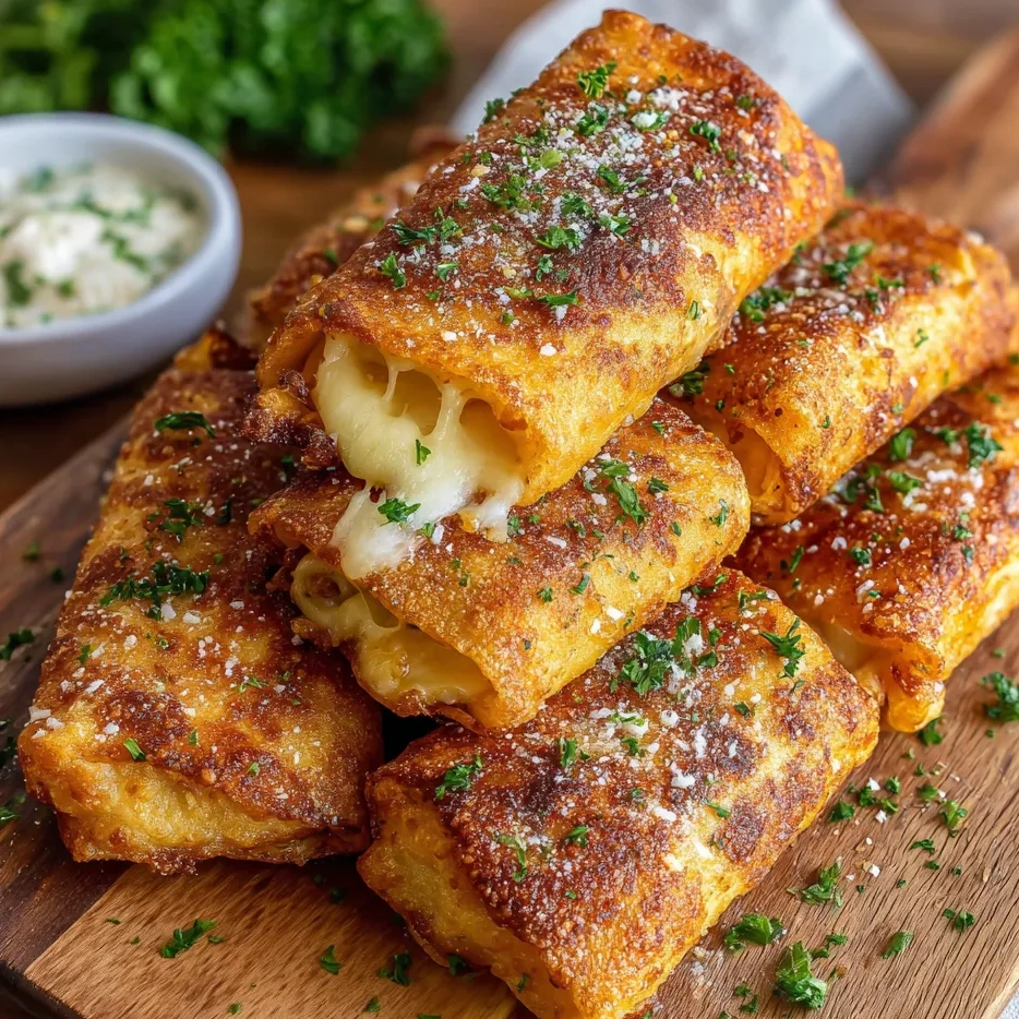 A stack of garlic bread with cheese and butter.