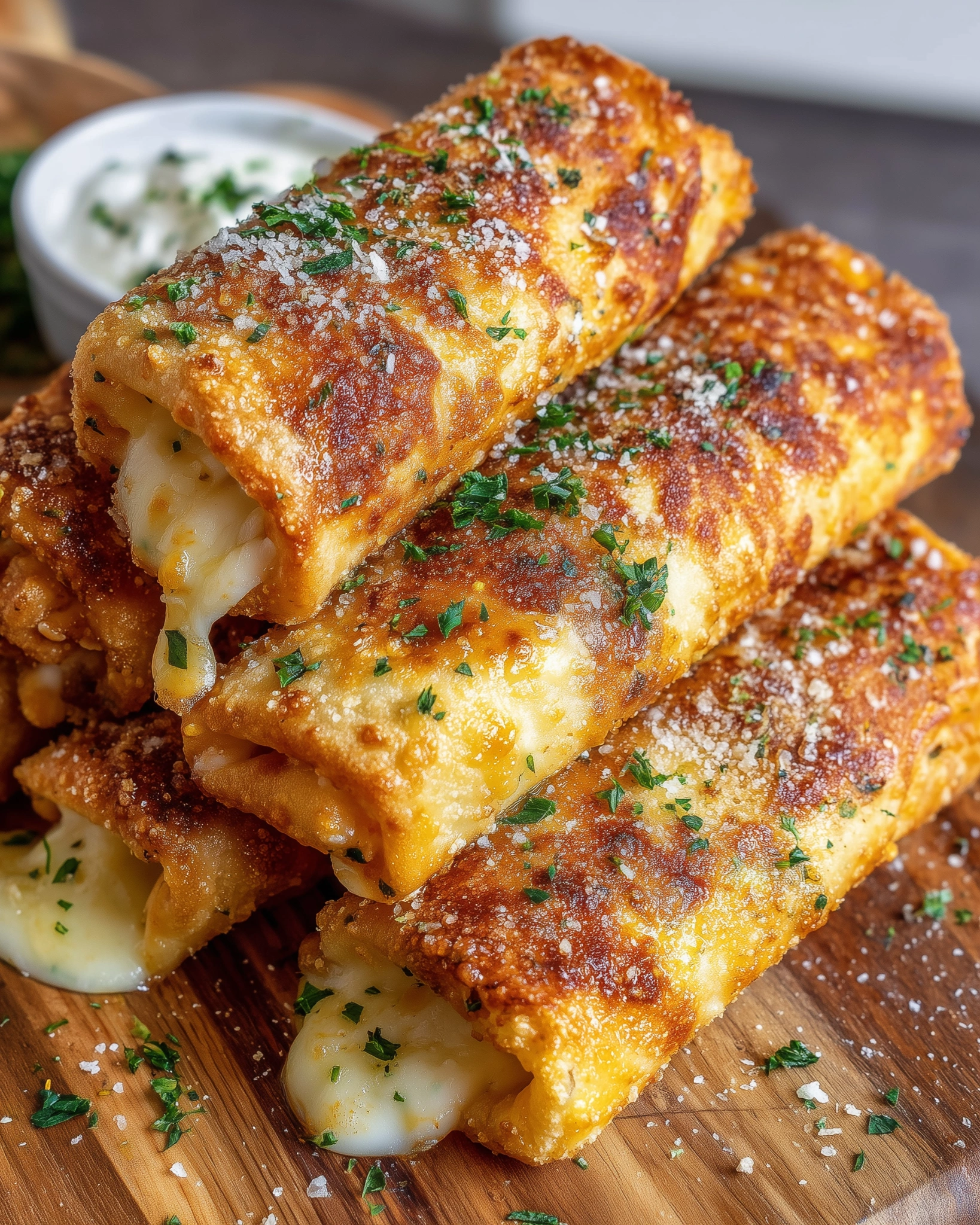 Cheesy garlic butter rollups crispy.