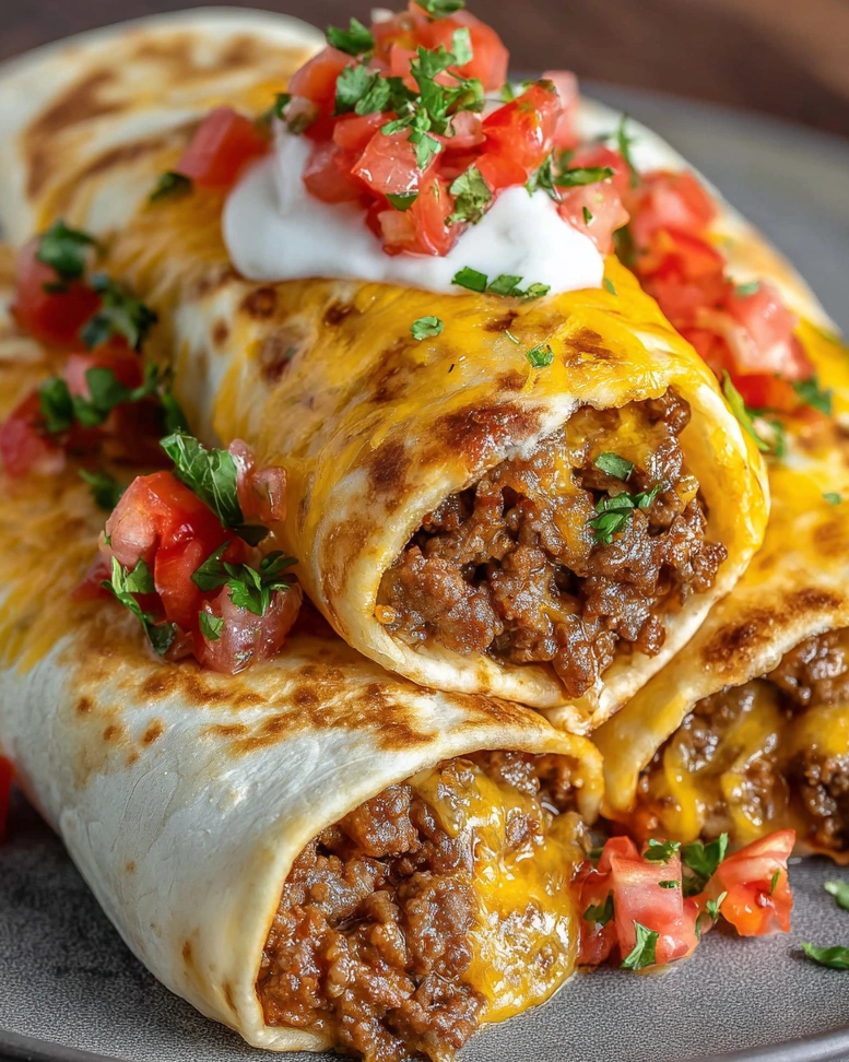 A cheesy beef taco with tomatoes and lettuce.