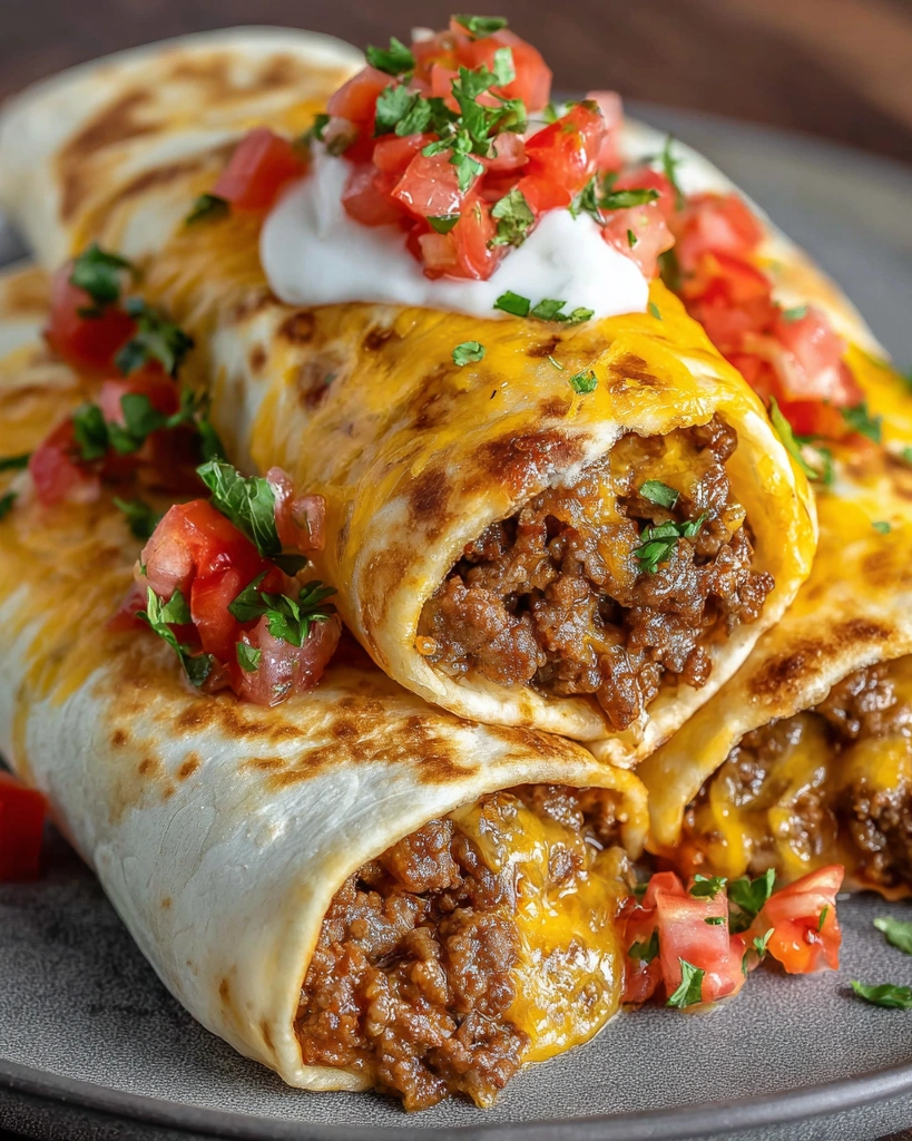 A cheesy beef taco with tomatoes and lettuce.