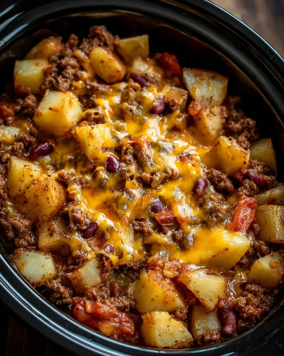 A bowl of slow cooker cowboy casserole.