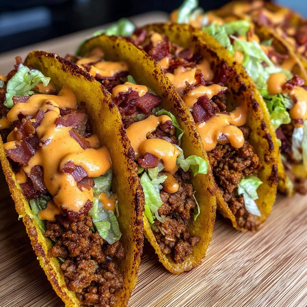 A plate of loaded bacon cheeseburger tacos.