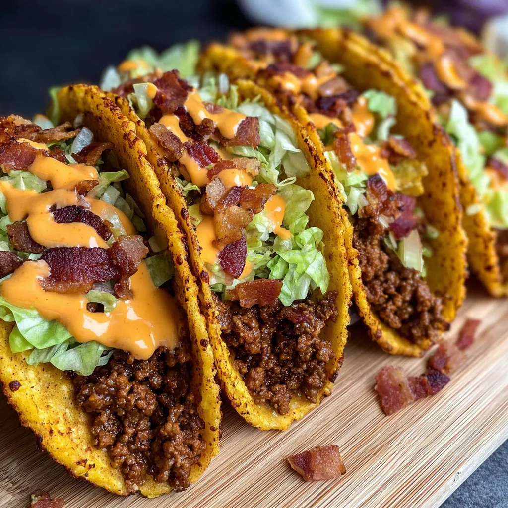 A plate of loaded bacon cheeseburger tacos.