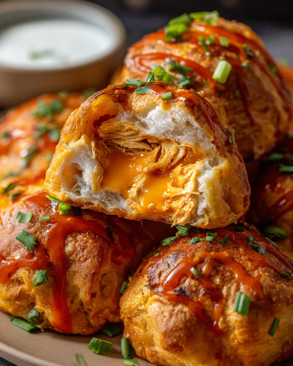 Buffalo chicken bombs with sauce.