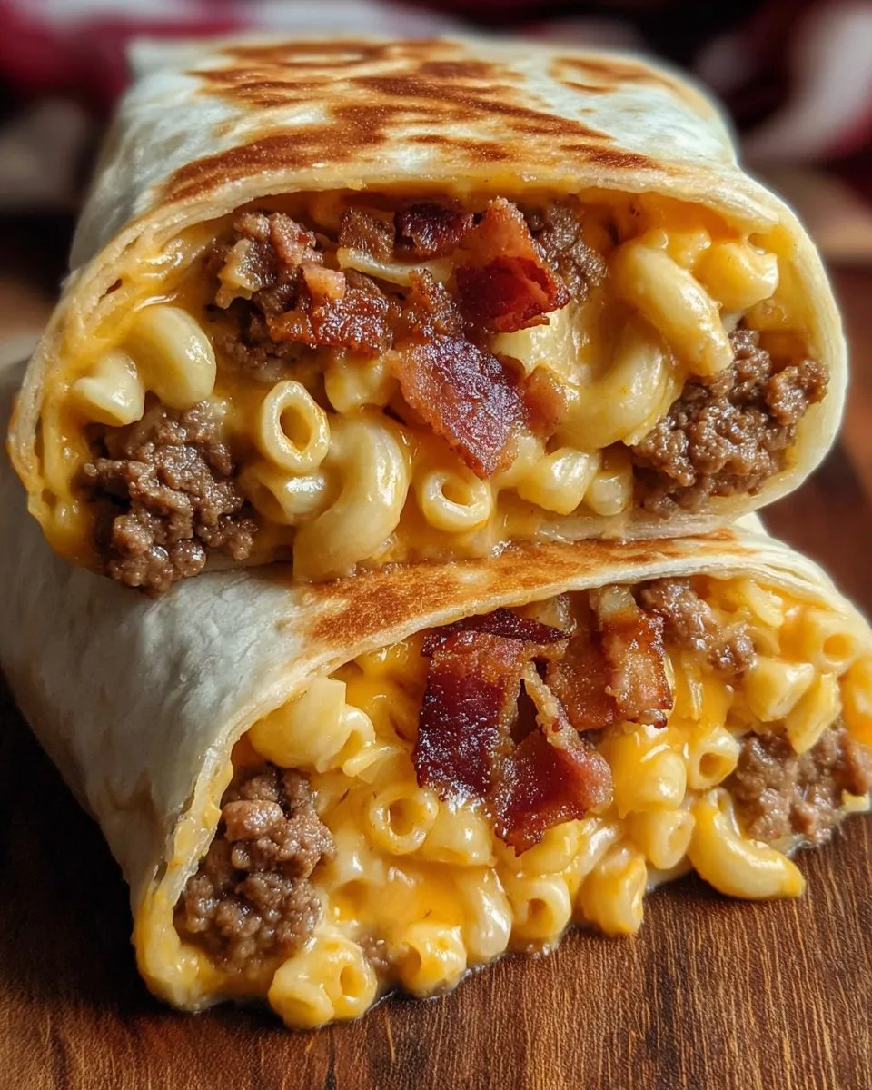 A close up of a bacon and cheese burrito.