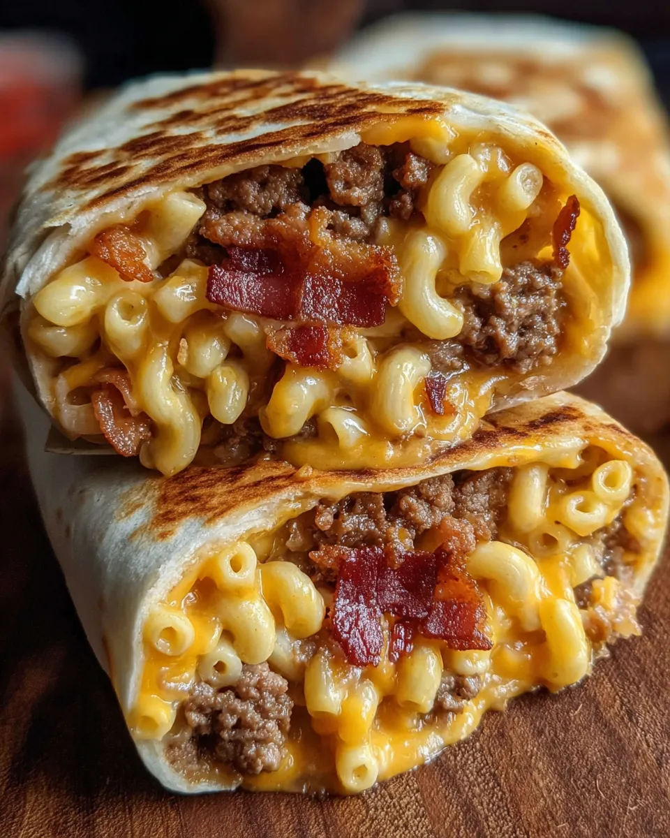 A close up of a mac and cheese bacon roll.