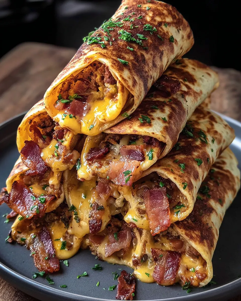Bacon wrapped around a roll with cheese and bacon.