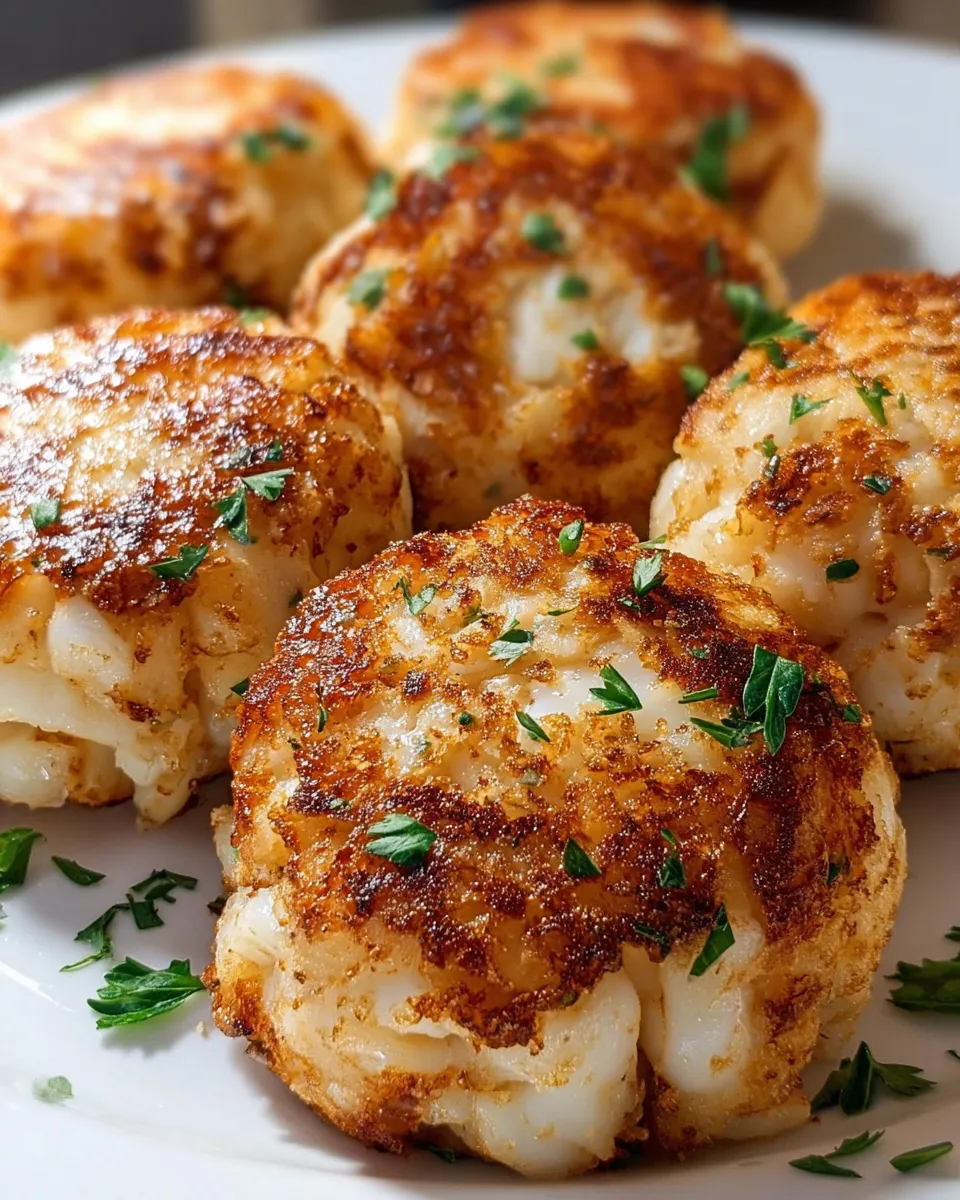 A plate of crab cakes with parsley garnish.