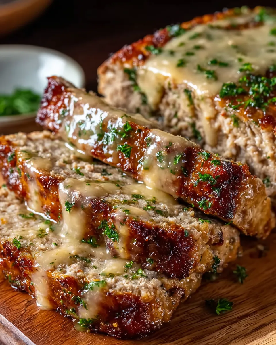 A piece of meatloaf with cheese on top.