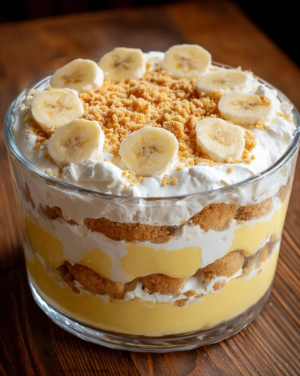 A banana pudding lush with bananas on top.