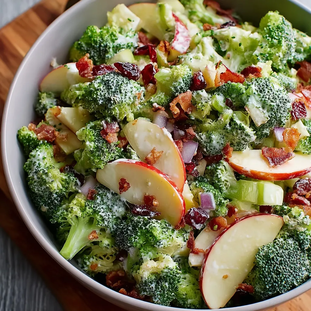 A bowl of broccoli and apple salad.