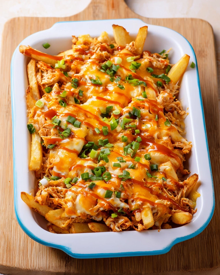 A white bowl filled with cheese fries and pulled beef.