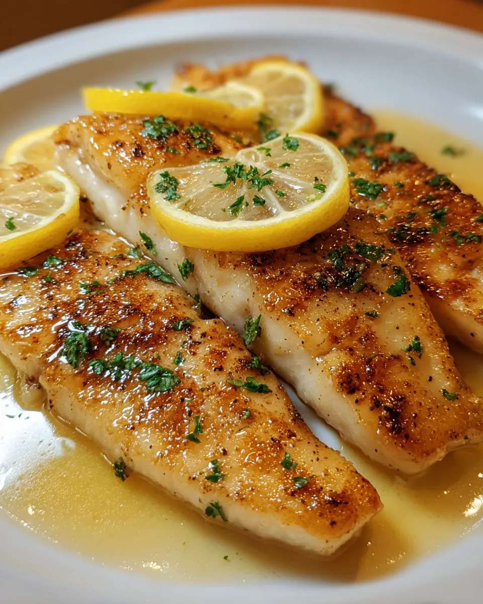 A plate of fish with lemon wedges on top.