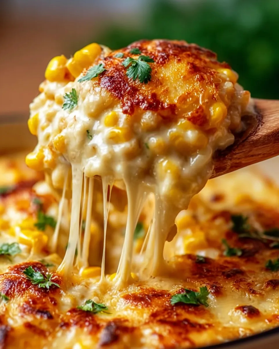 A close up of a delicious street corn chicken casserole.