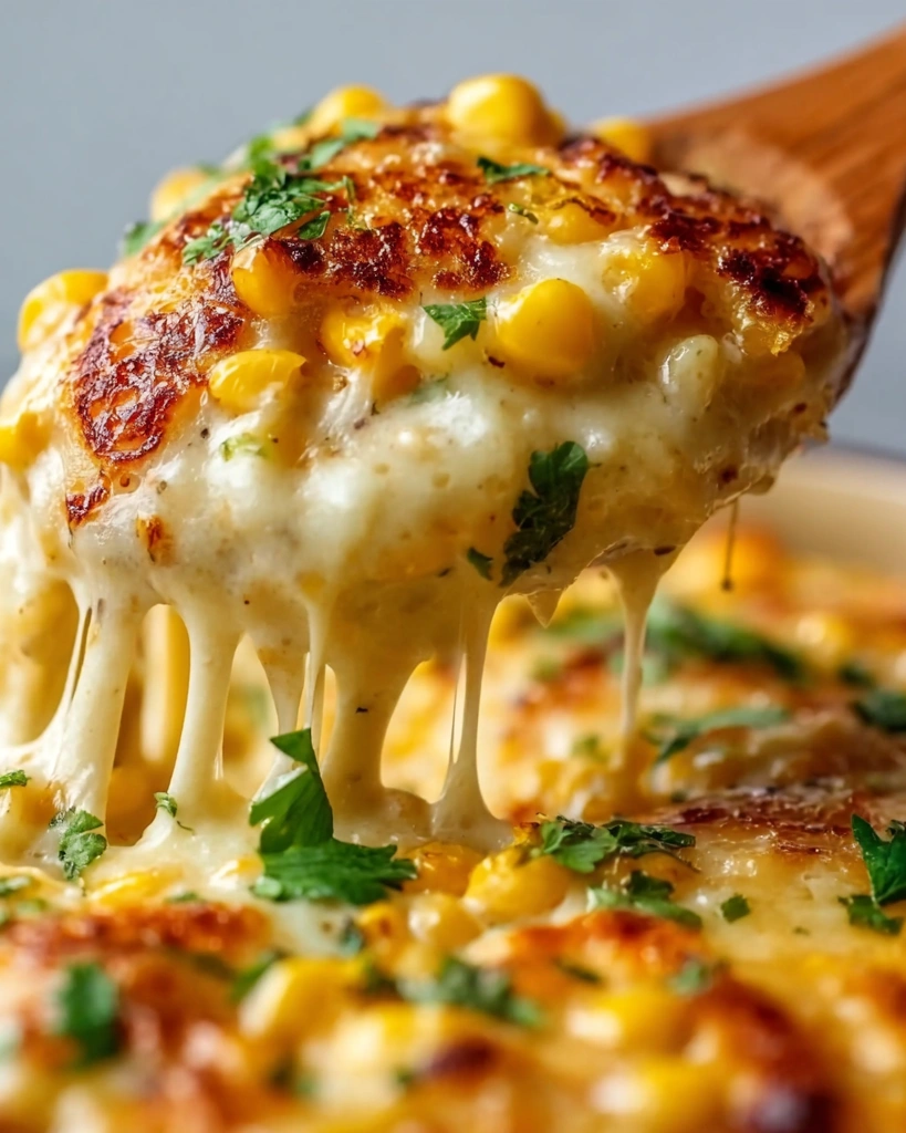 A slice of street corn chicken casserole.