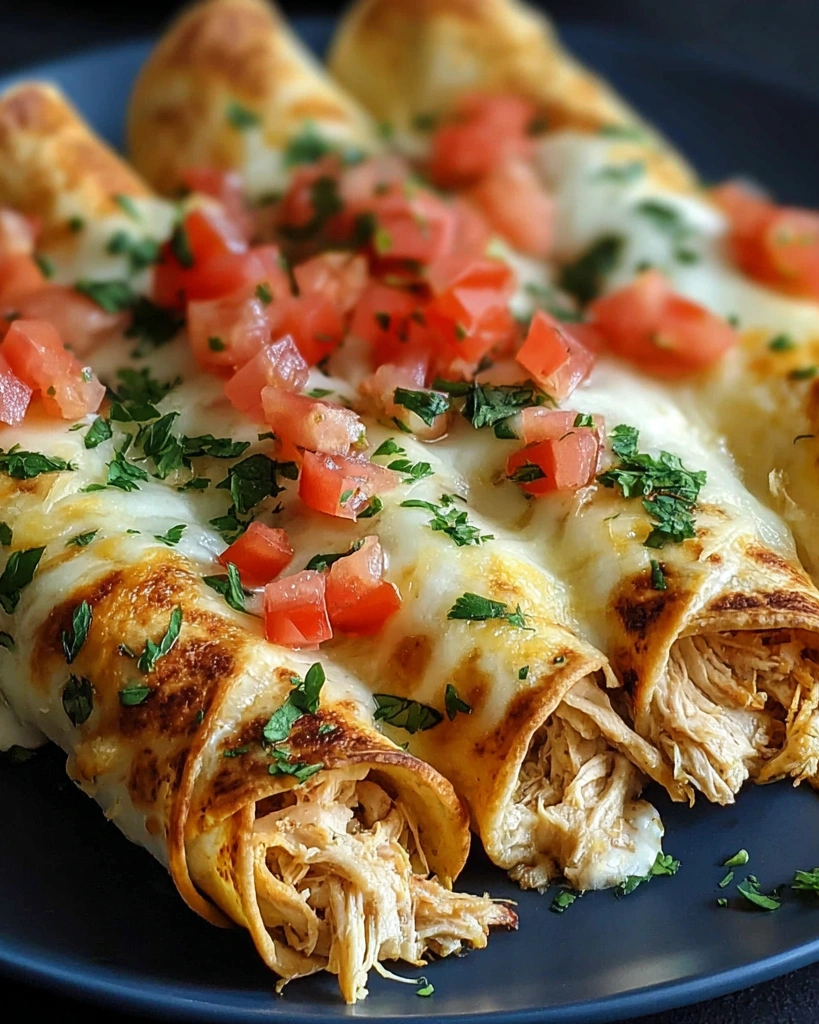 A plate of baked cream cheese chicken taquitos.