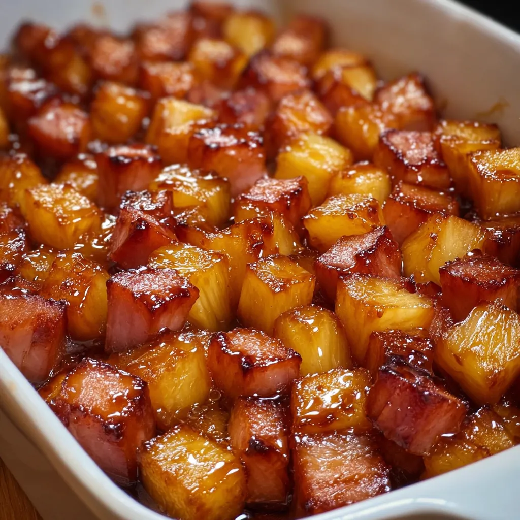 A dish of ham and pineapple.