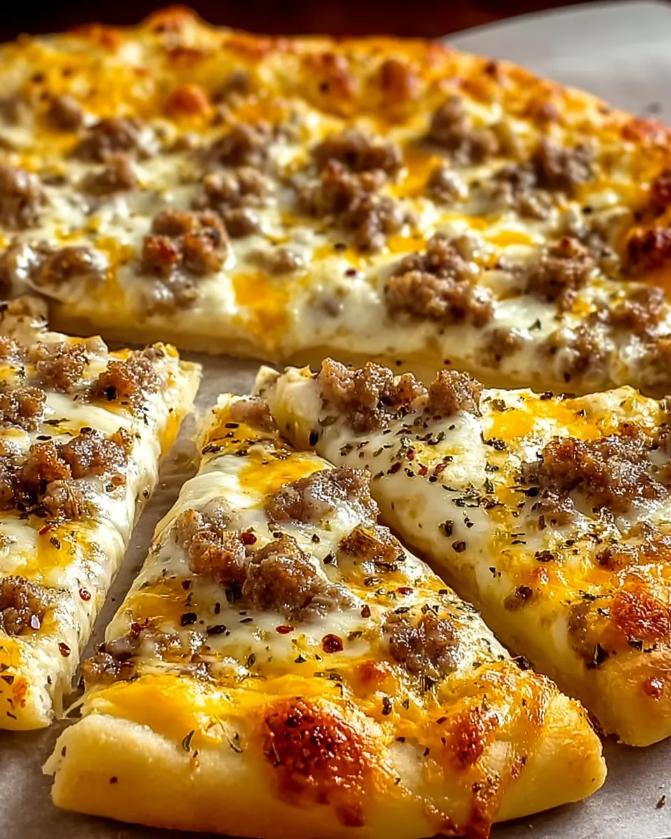 A slice of pizza with sausage and cheese.