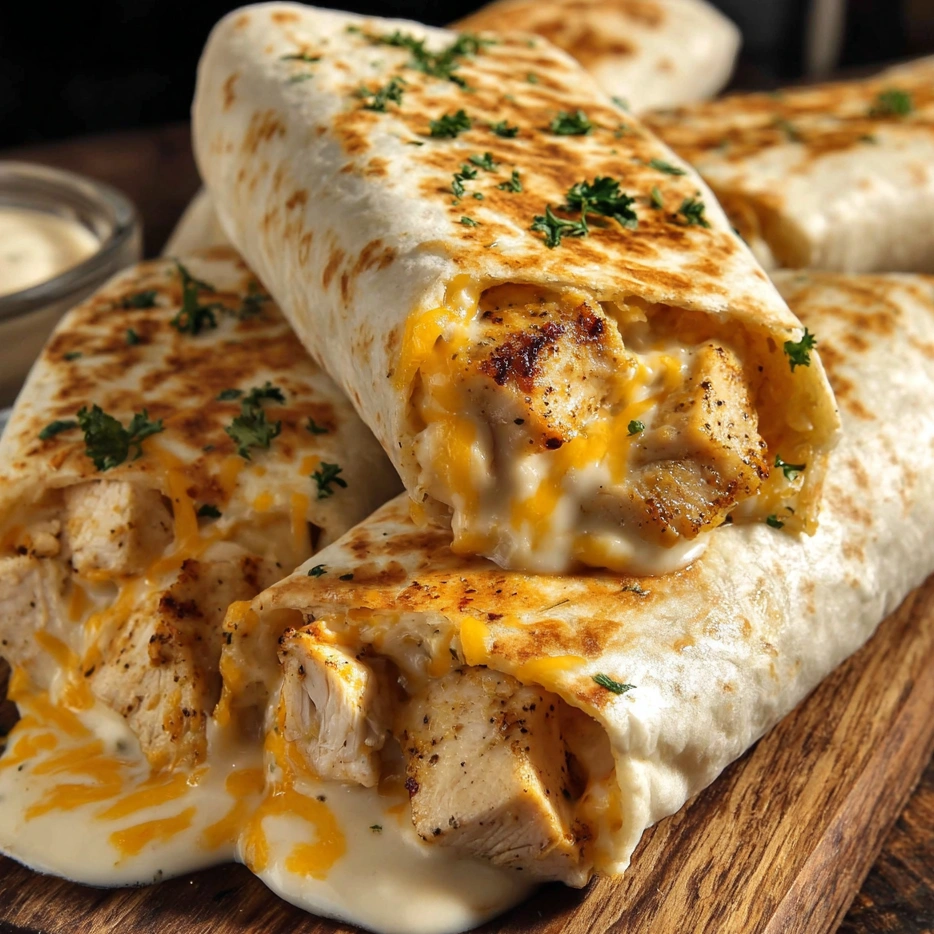 Cheesy garlic chicken wraps.