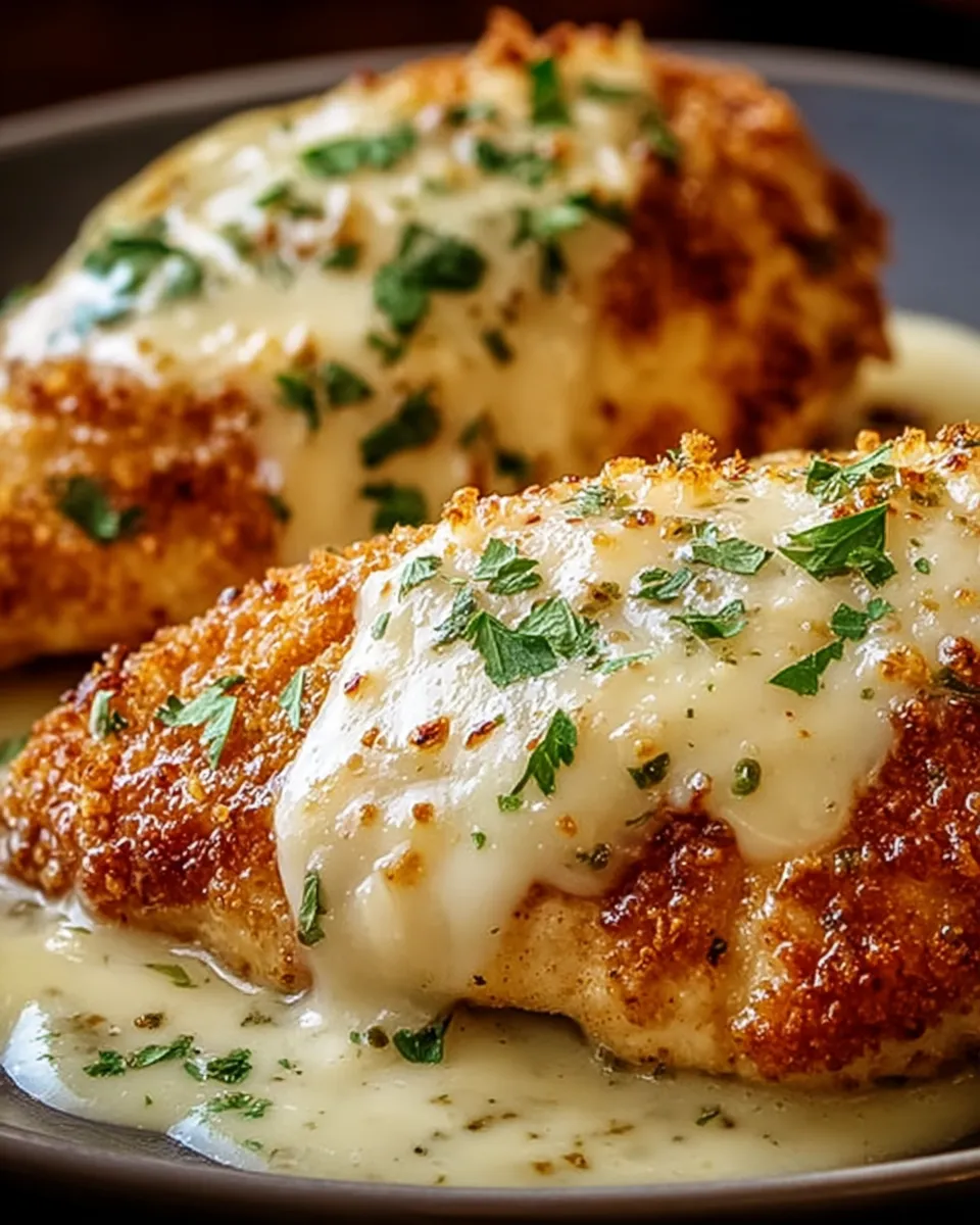 A piece of chicken covered in cheese.
