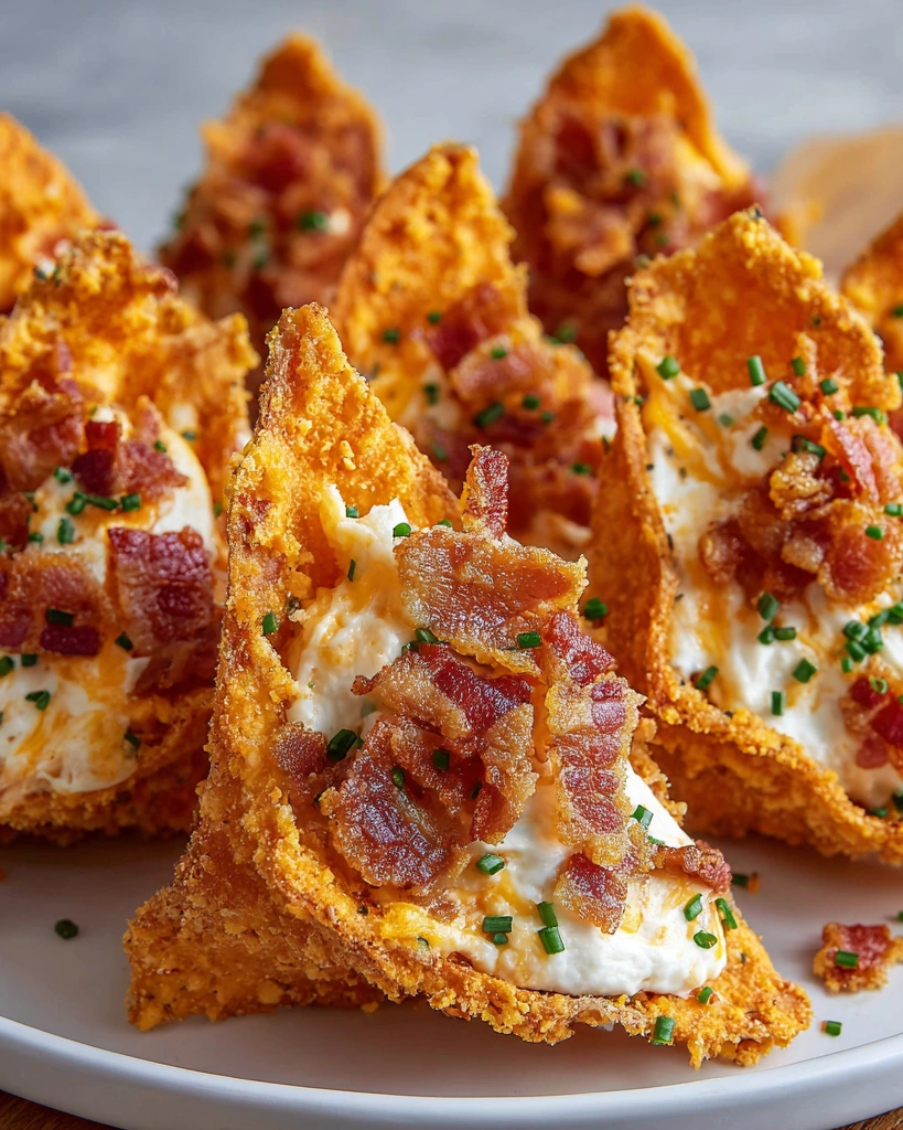 A plate of bacon and cream cheese stuffed doritos.