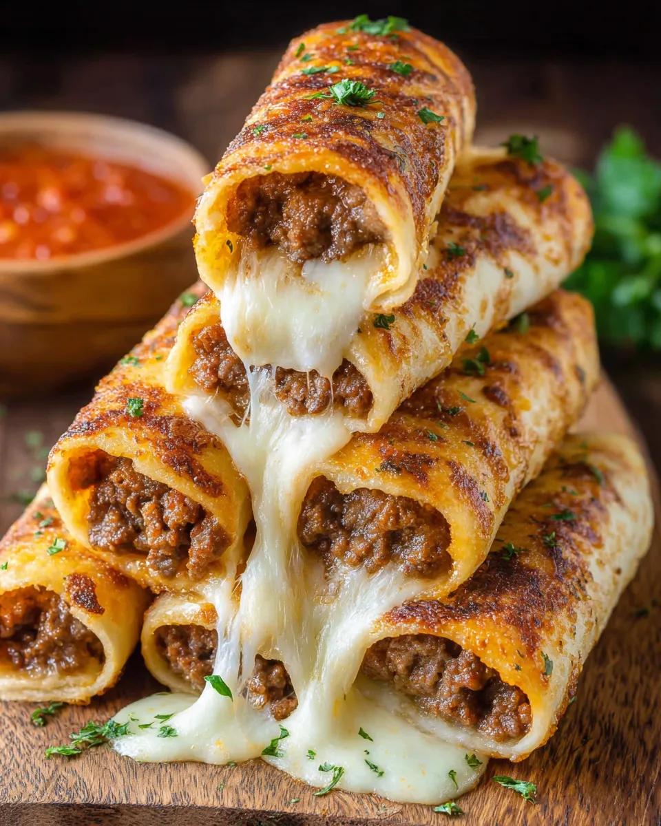 Cheesy taco sticks on a wooden table.