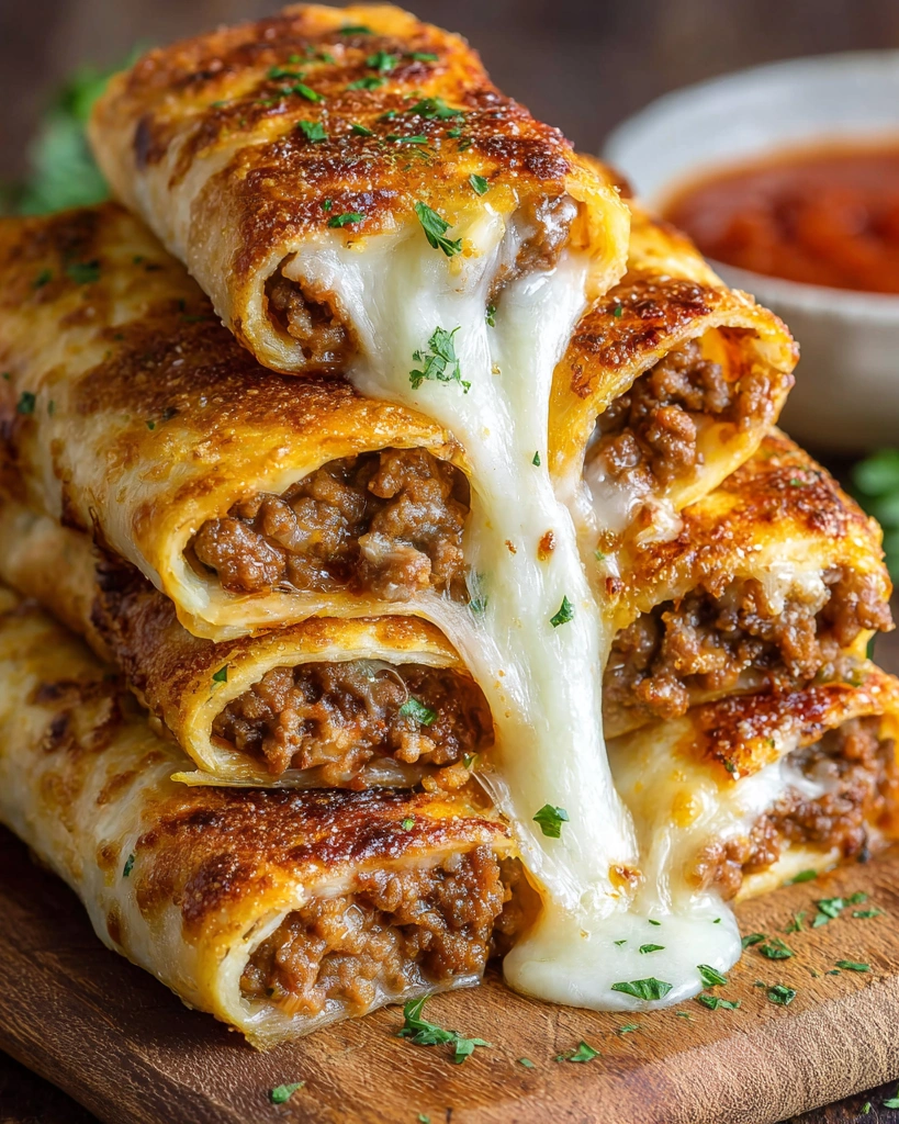 Cheesy taco sticks on a wooden table.