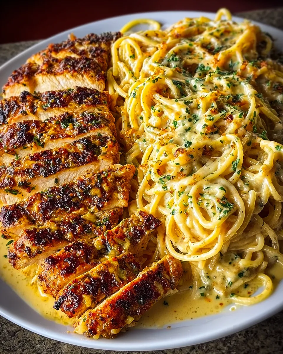 A plate of food with chicken and spaghetti.