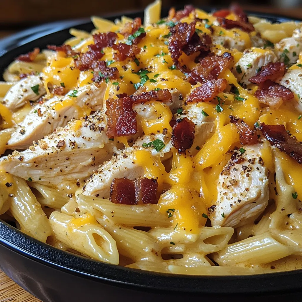 A bowl of chicken bacon ranch pasta.