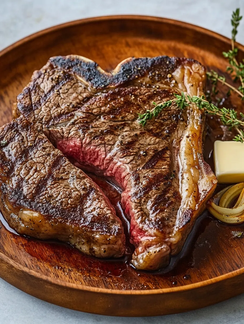 A thick-cut steak with a butter-basted pan sear.