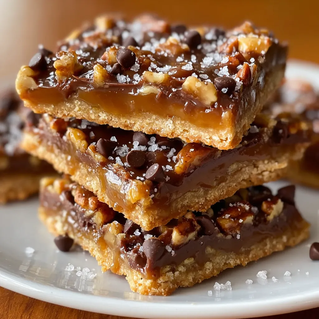 A stack of 4-ingredient graham cracker toffee bars.