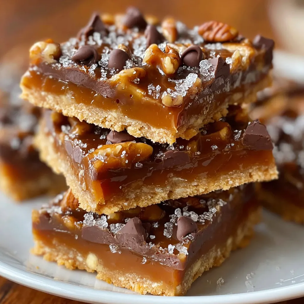 A stack of four 4-ingredient graham cracker toffee bars.