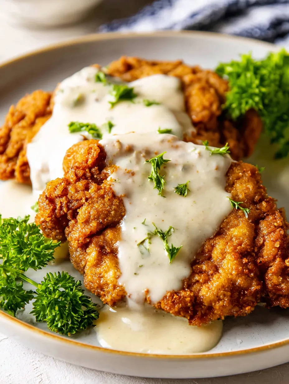 A plate of chicken fried steak with gravy.