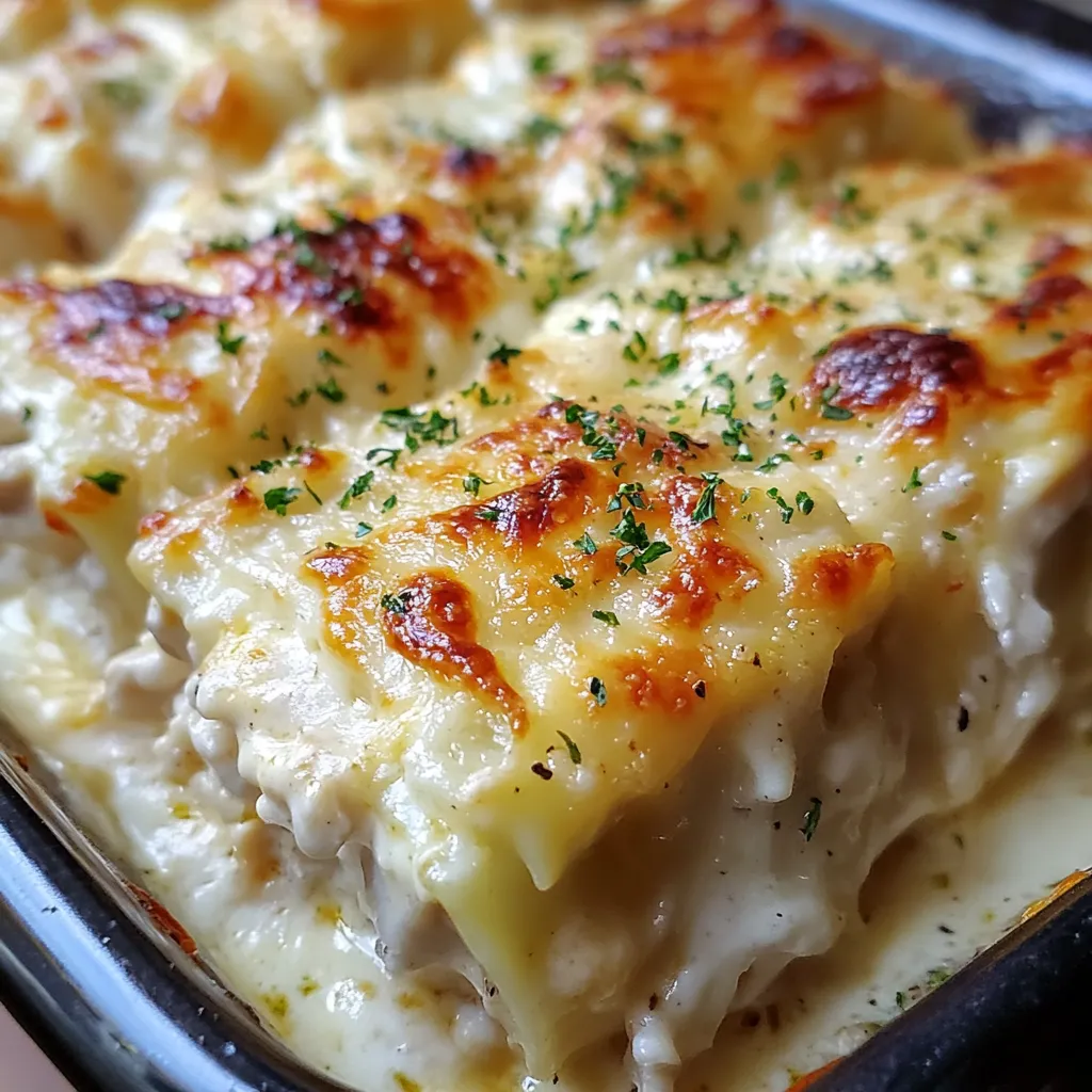 A dish of blackened chicken alfredo rollups.