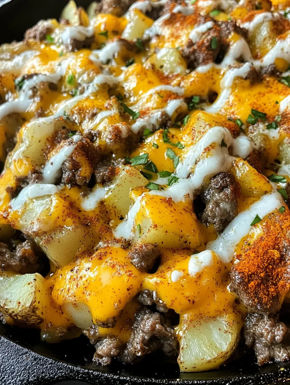 A cheesesteak-potato-skillet dinner with a side of potatoes.
