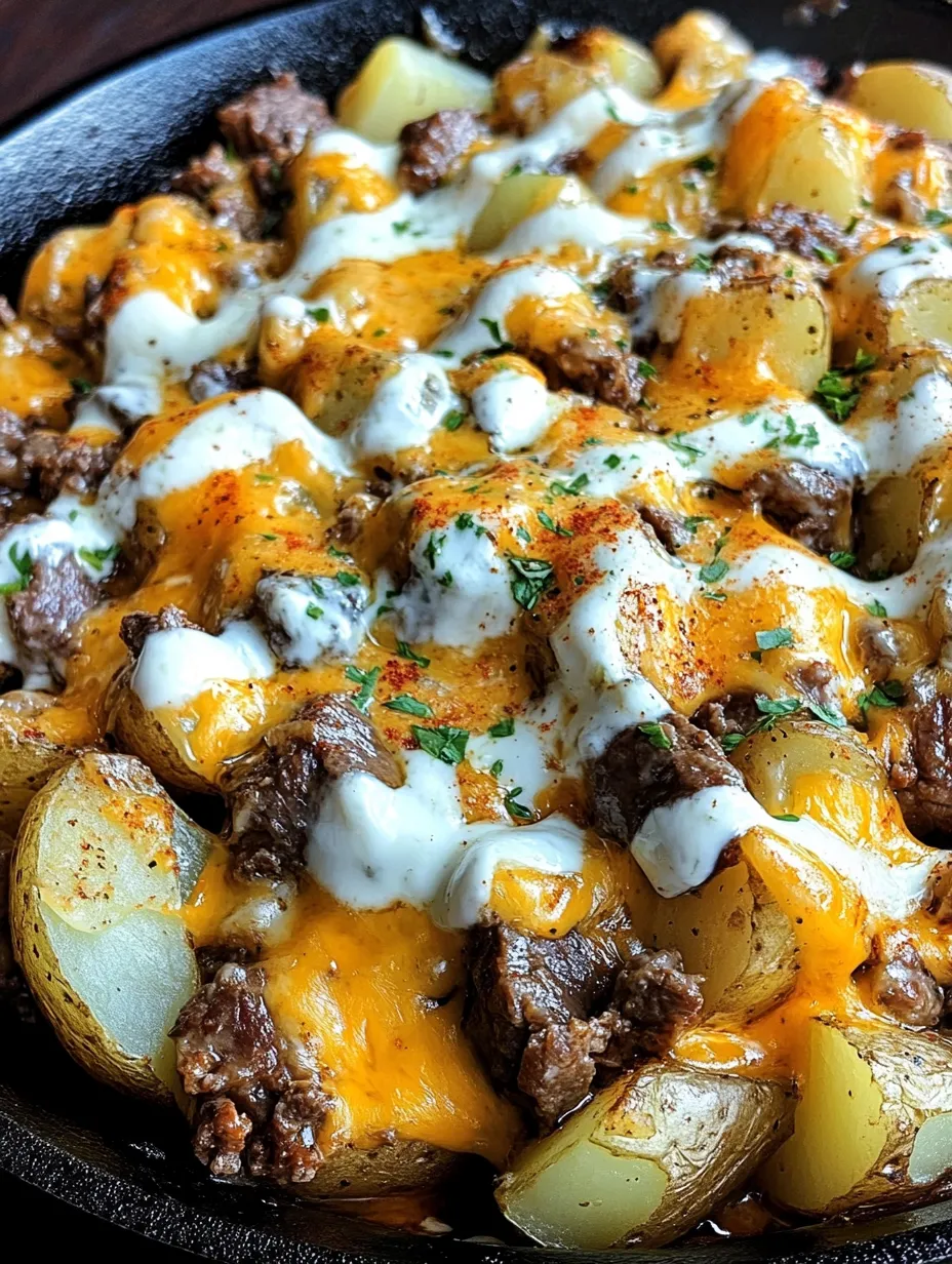 A delicious cheesesteak-potato-skillet dinner.