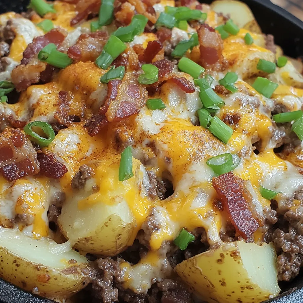 A delicious cheesesteak potato skillet dinner.