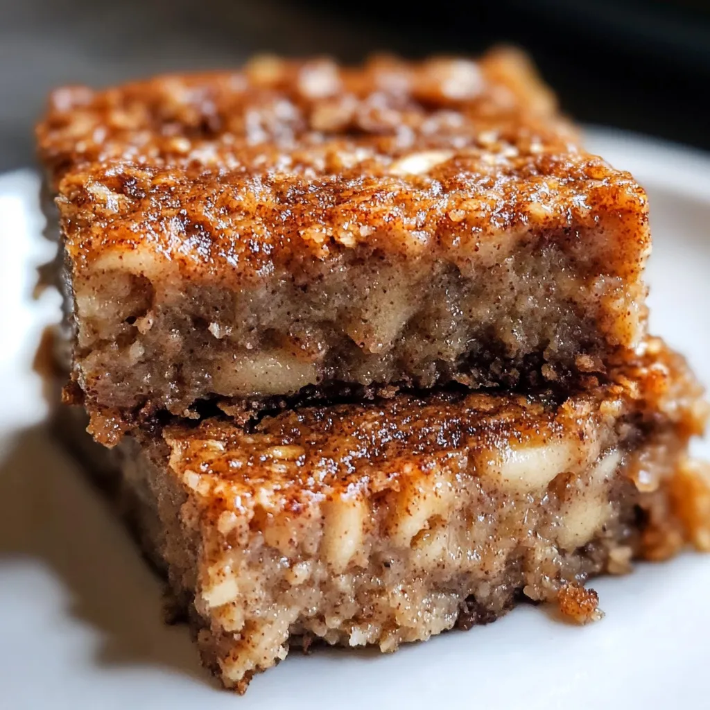 A slice of oatmeal apple cake on a plate.