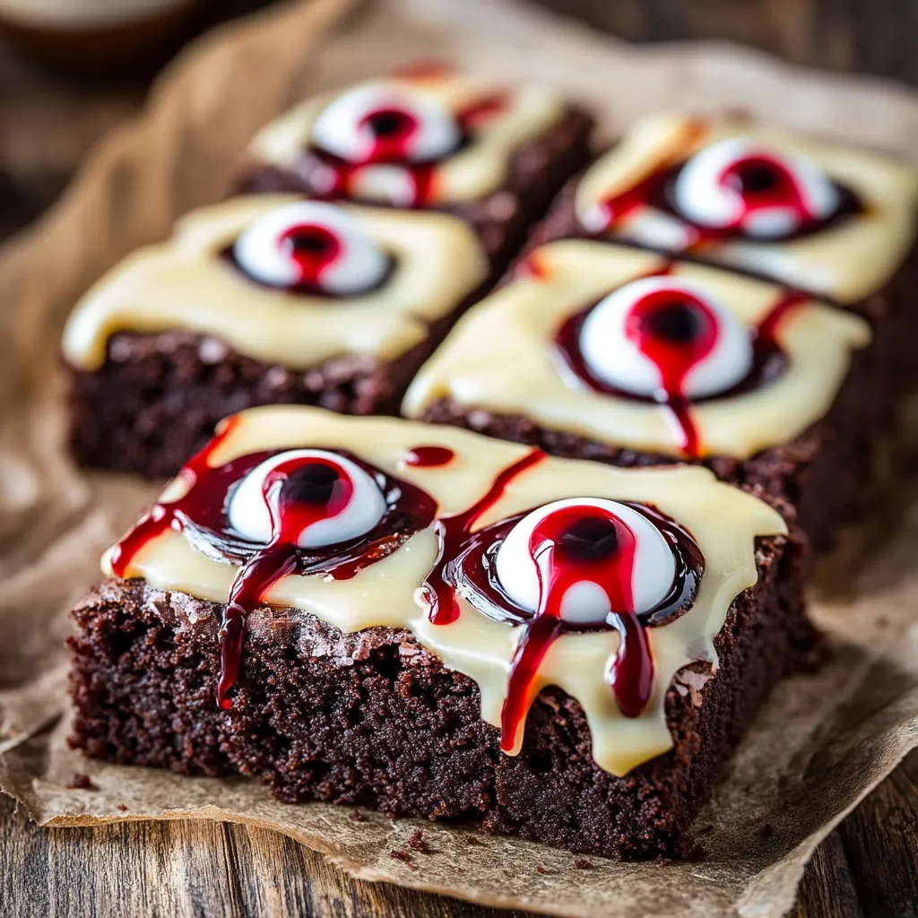 A close up of a brownie with a red sauce and a white circle in the middle.