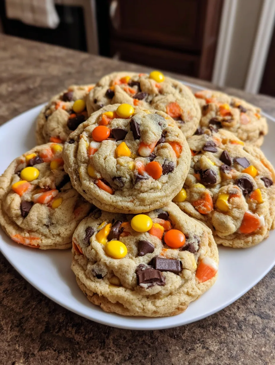 A plate of Halloween cookies with chocolate and orange decorations.