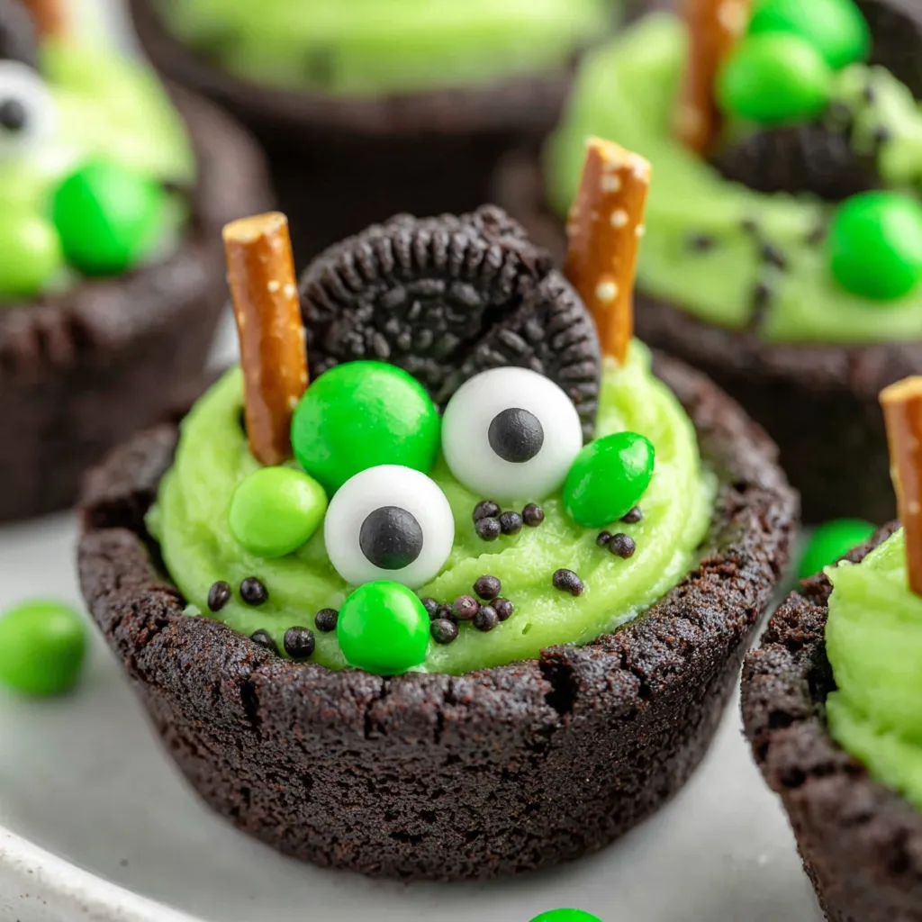 Green monster cupcakes with cookies and Oreos.