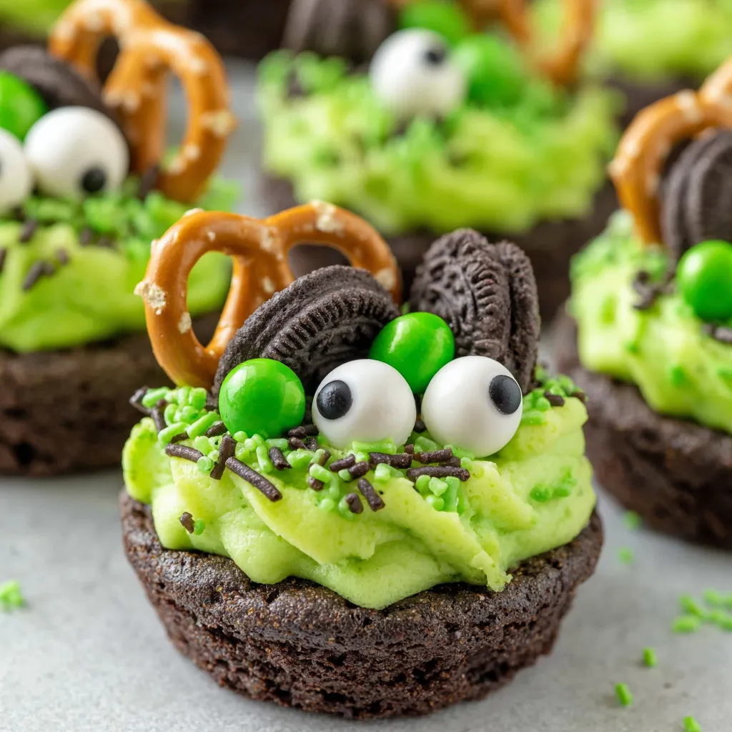 A green monster with a cookie in its mouth.